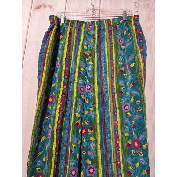 Maggie Sweet Womens 1X Floral Striped Pants Elastic Waist Straight‎ Leg Vintage - Picture 3 of 6